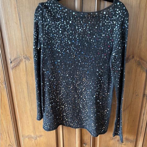Michael Kors Black Sequin Long Sleeve Scoop Neck Blouse - Picture 2 of 3